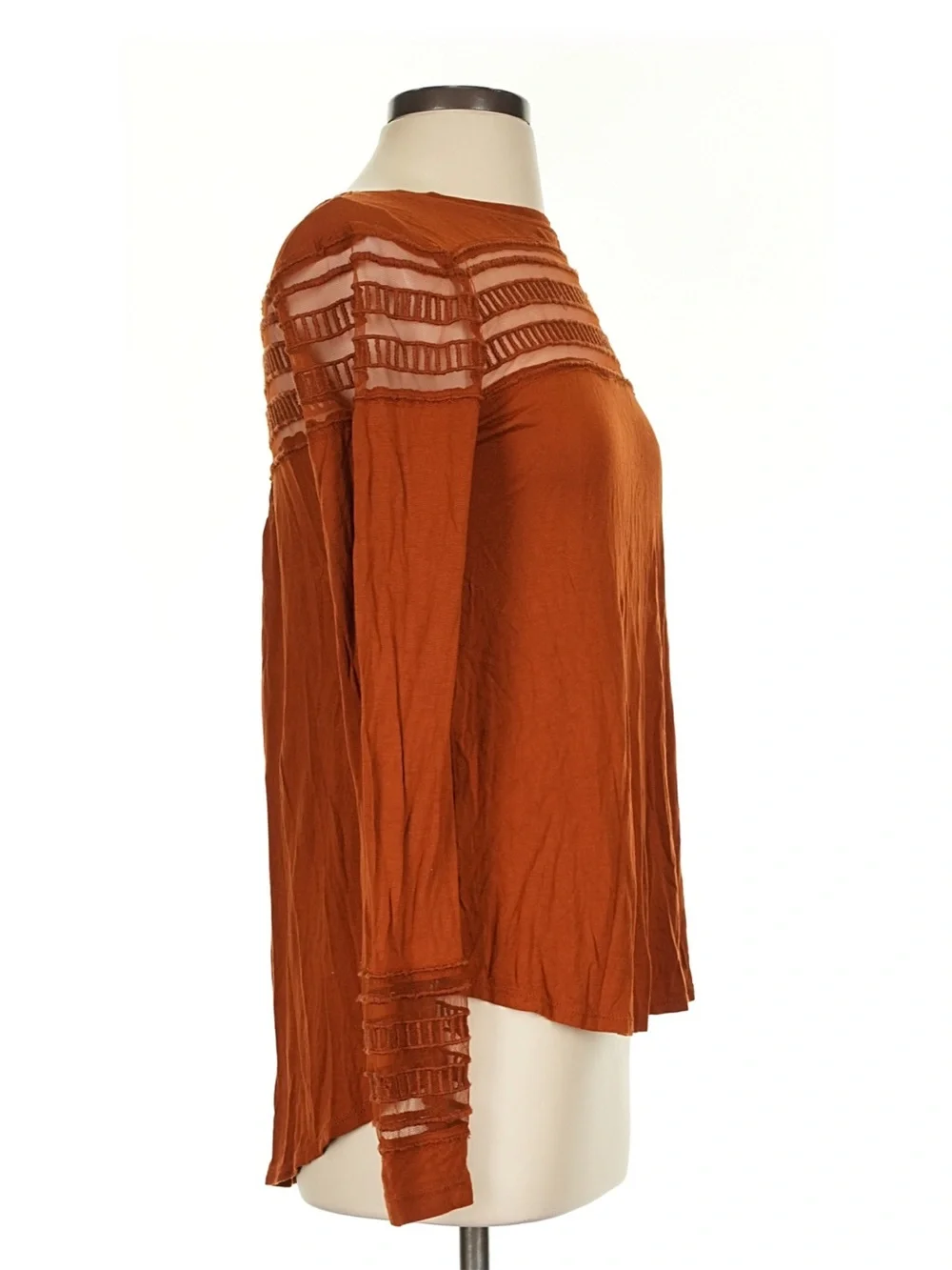 Free People “Roxie” Sheer Mesh Panel Detail Boho Long Sleeve Top• Small